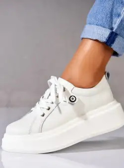 Adidasi Piele Naturala Albi Tryce