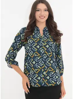 Bluza bleumarin cu print geometric mustar