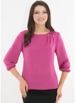 Bluza fucsia cu pliuri asimetrice din material tip matase satinata