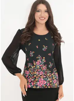Bluza neagra cu bordura florala roz