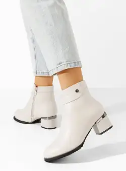 Botine cu toc gros Emalea bej