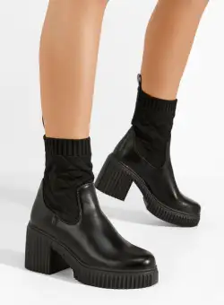 Botine cu toc gros Zelera negre