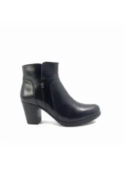 Botine dama cu toc din piele naturala, Leofex - 065 Negru box