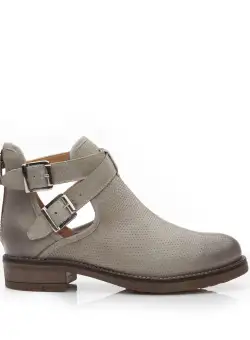 Botine dama de vara perforate din piele naturala, Leofex - 320 Gri Deschis Box