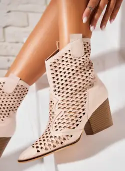 Botine dama Elegante Bej din Piele Ecologica Intoarsa Jaise