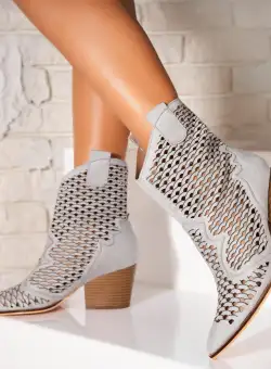 Botine dama Elegante Gri din Piele Ecologica Intoarsa Jaise