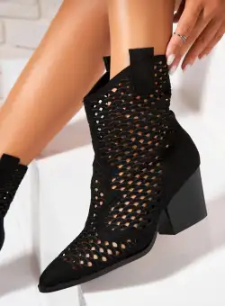 Botine dama Elegante Negre din Piele Ecologica Intoarsa Jaise