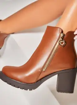 Botine dama Imblanite Camel din Piele Ecologica Hendrix