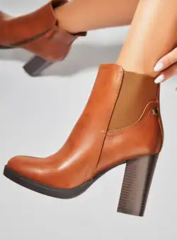 Botine dama Imblanite Camel din Piele Ecologica Kenzle