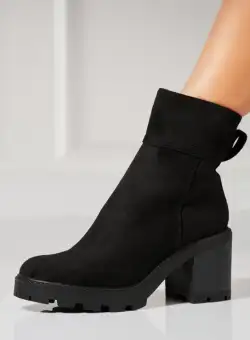 Botine dama Imblanite Negre din Piele Ecologica Intoarsa Javeria