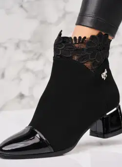 Botine dama Imblanite Negre din Piele Ecologica Intoarsa Shandra