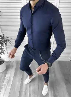 Camasa barbati slim fit bleumarin 10120