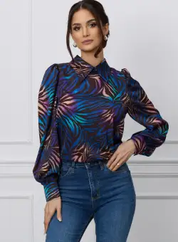 Camasa Dy Fashion neagra cu zebra print albastru din voal satinat