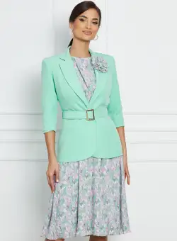 Compleu Dy Fashion verde mint cu sacou si rochie cu flori