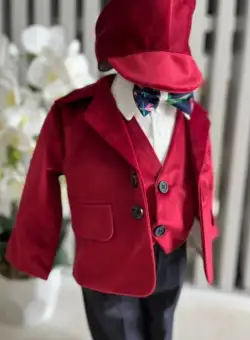 Costum Art Baieti din catifea - grena