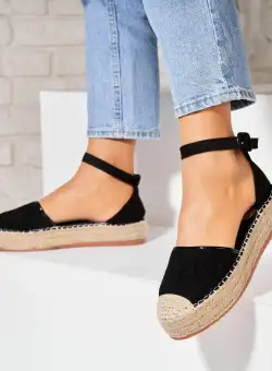 Espadrile dama Negre din Piele Ecologica Intoarsa Aspen