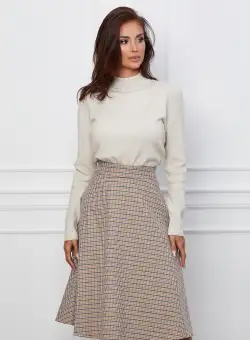 Fusta Dy Fashion clos cu carouri galbene si mov
