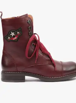 Ghete dama casual-military din piele naturala - 505 Visiniu Box