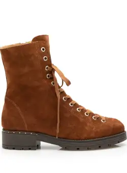 Ghete dama din piele naturala cu siret pana in varf- 193 Cognac Velur