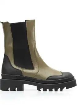 Ghete damă din piele naturală, Leofex - 411 Kaki Box