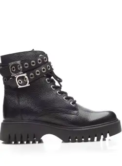 Ghete damă din piele naturală, Leofex - 429-1 Negru Box Presat