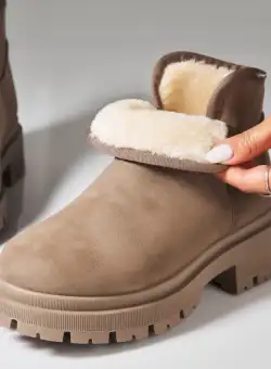 Ghete Dama Imblanite Kaki din Piele Ecologica Intoarsa Arely