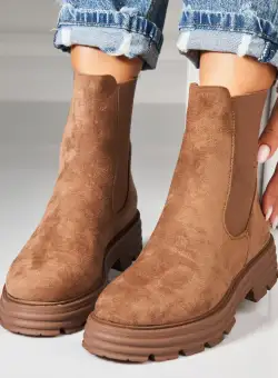 Ghete Dama Imblanite Kaki din Piele Ecologica Intoarsa Sandrina