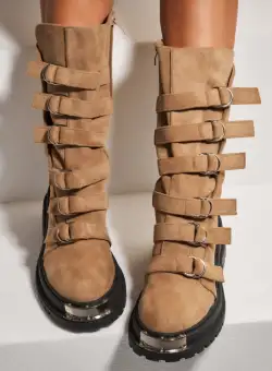 Ghete Dama Imblanite Kaki din Piele Ecologica Intoarsa Wynter2