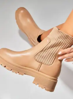 Ghete Dama Imblanite Kaki din Piele Ecologica Krista