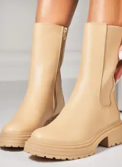 Ghete Dama Imblanite Kaki din Piele Ecologica Stiora