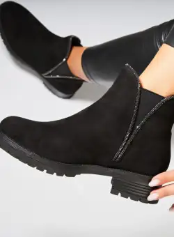 Ghete Dama Imblanite Negre din Piele Ecologica Intoarsa Anessa