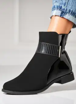 Ghete Dama Imblanite Negre din Piele Ecologica Intoarsa Weslyn