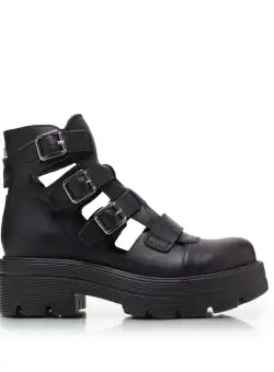 Ghete damă perforate din piele naturală, Leofex - 369 Negru Box