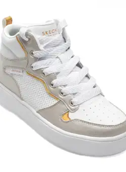 Ghete SKECHERS albe, COURT, din piele ecologica