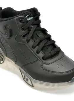 Ghete SKECHERS negre, S-LIGHTS REMIX, din piele ecologica