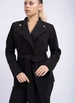 Palton LaDonna neagra scurta cu cordon detasabil