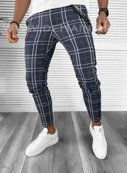 Pantaloni barbati casual regular fit bleumarin in carouri B7948 F6-4.3 E 256-5
