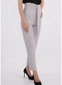 Pantaloni conici gri cu cordon