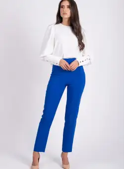 Pantaloni eleganti albastri cu talie inalta
