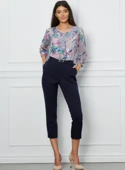 Pantaloni Erika bleumarin office cu buzunare si curea in talie