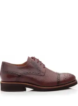 Pantofi casual barbati din piele naturala,Leofex - 537-1 Visiniu box perforat