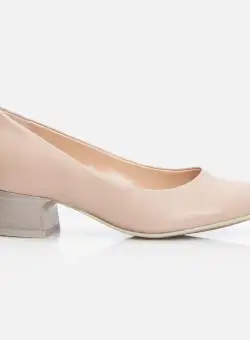 Pantofi casual cu toc damă, din piele naturală - 025 Nude Box