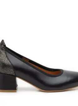Pantofi casual cu toc damă din piele naturală, Leofex - 231 Negru Box