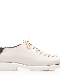 Pantofi casual dama cu siret pana in varf din piele naturala, Leofex- 194-1 Alb Argintiu Box