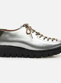 Pantofi casual dama cu siret pana in varf din piele naturala, Leofex- 194 Argintiu Box Lac