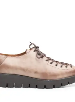Pantofi casual dama cu siret pana in varf din piele naturala, Leofex- 194 Cacao