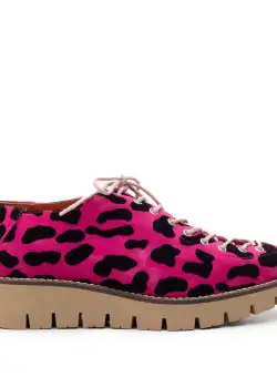 Pantofi casual dama cu siret pana in varf din piele naturala, Leofex - 194 Roz velur