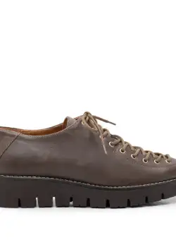 Pantofi casual dama cu siret pana in varf din piele naturala, Leofex- 194 Taupe Box