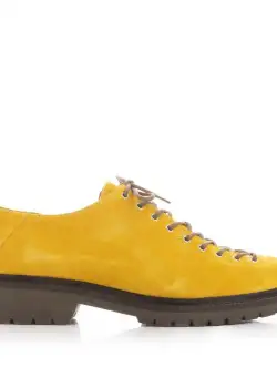 Pantofi casual dama cu siret pana in varf Leofex - 037 Galben 2 Velur