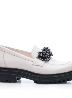 Pantofi casual damă din piele naturală, Leofex - 035 Crem Box